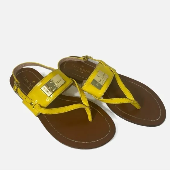 Kate Spade Women’s Sandals Strap Patent Leather Yellow Beach Resort Summer 6US
