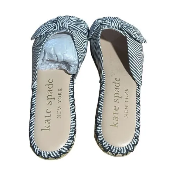 Kate Spade Saltie Shore Espadrille Blue/White Slip On Slide Sandal Sz 5.5B