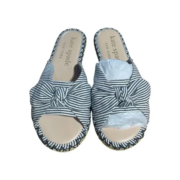 Kate Spade Saltie Shore Espadrille Blue/White Slip On Slide Sandal Sz 5.5B