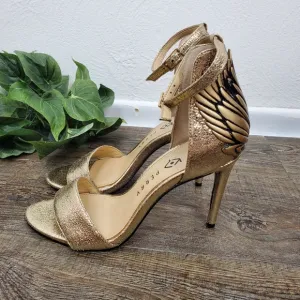 Katy Perry Alexann Heels Sandals Angel Wings Sparkly Gold Glam New Years Party