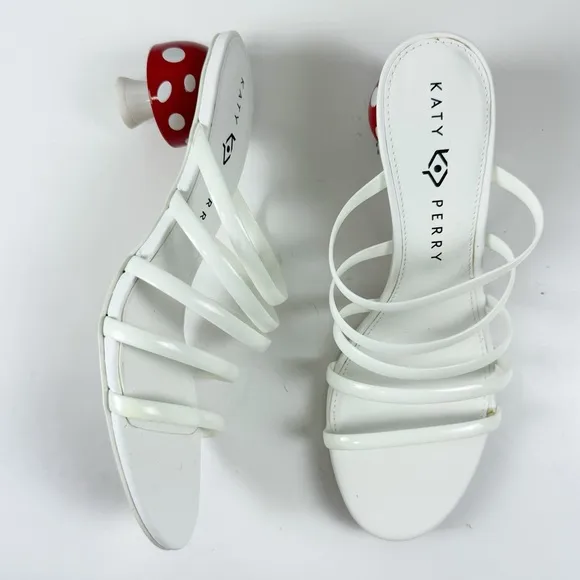 Katy Perry Cremini Sandals Size 8 M White Slip On Heels Mushrooom Strappy