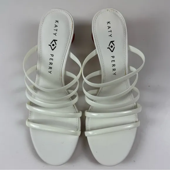 Katy Perry Cremini Sandals Size 8 M White Slip On Heels Mushrooom Strappy
