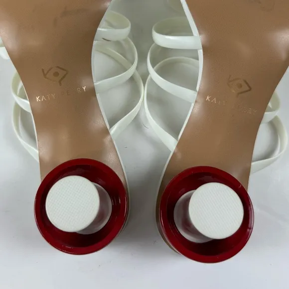 Katy Perry Cremini Sandals Size 8 M White Slip On Heels Mushrooom Strappy