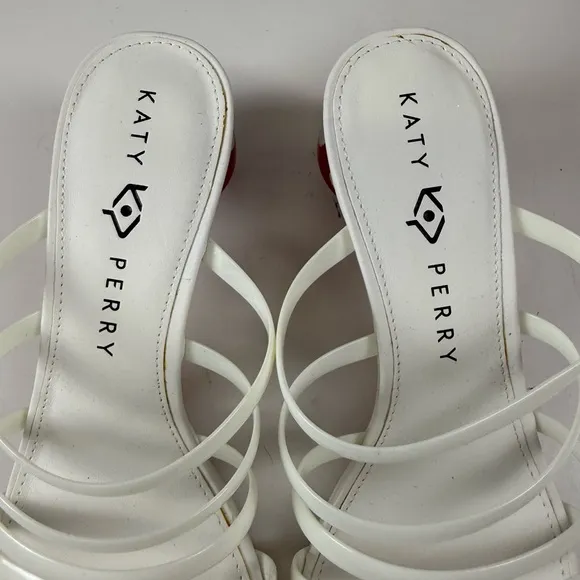 Katy Perry Cremini Sandals Size 8 M White Slip On Heels Mushrooom Strappy