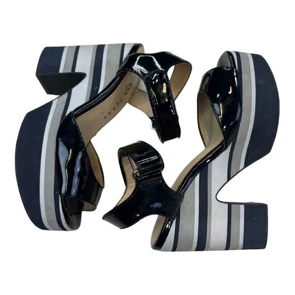 Katy Perry Heels Women's 6.5 Black The Shelby Striped Open Toe Slingback Sandals