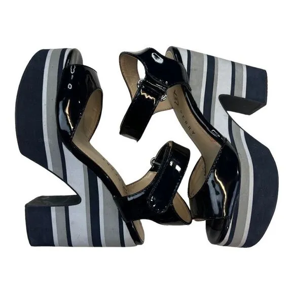 Katy Perry Heels Women's 6.5 Black The Shelby Striped Open Toe Slingback Sandals