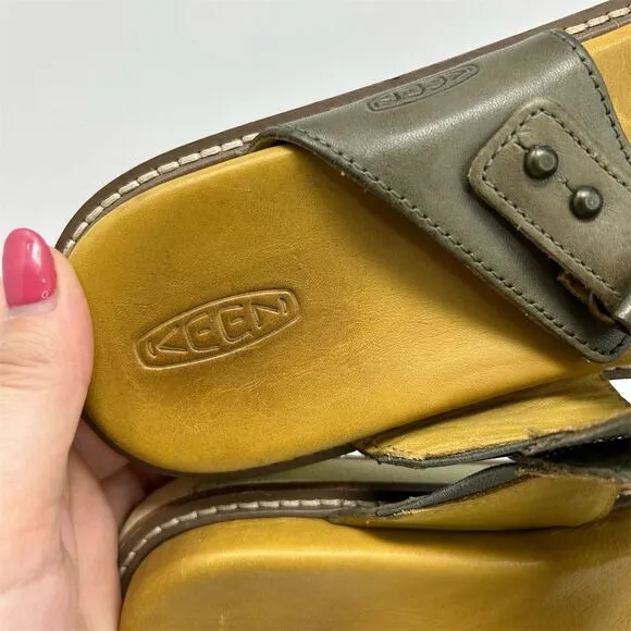 Keen Green Leather Slip On Sandals Size 9 Adjustable Straps Casual Summer