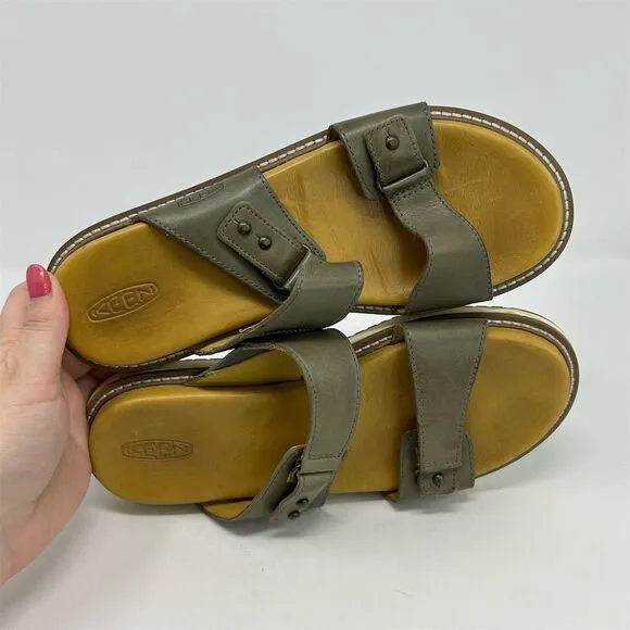 Keen Green Leather Slip On Sandals Size 9 Adjustable Straps Casual Summer
