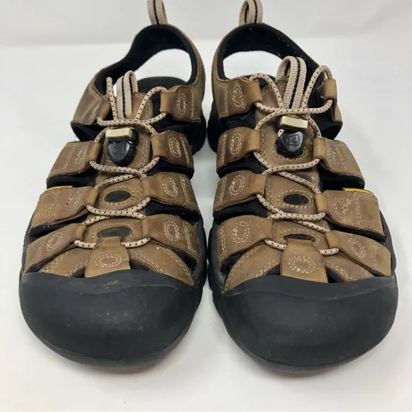 Keen Newport H2 Bison Brown Leather Sport Sandals Hiking Shoes Closed Toe Bungee