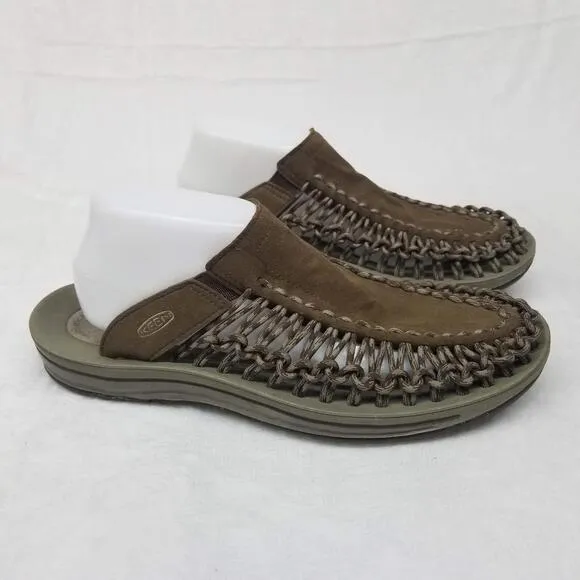 Keen Uneek 2 Slide Slip On Sandal Mens 10.5 Dark Earth Brindle Brown Leather