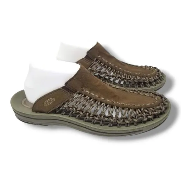 Keen Uneek 2 Slide Slip On Sandal Mens 10.5 Dark Earth Brindle Brown Leather