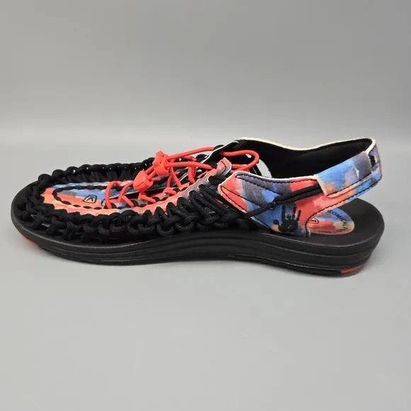 Keen Uneek Men's Size 8 BLACK Tie Dye Sandals Hiking Excellent Condition