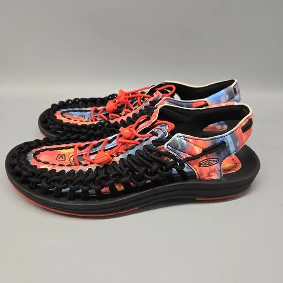 Keen Uneek Men's Size 8 BLACK Tie Dye Sandals Hiking Excellent Condition