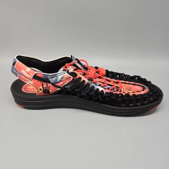 Keen Uneek Men's Size 8 BLACK Tie Dye Sandals Hiking Excellent Condition