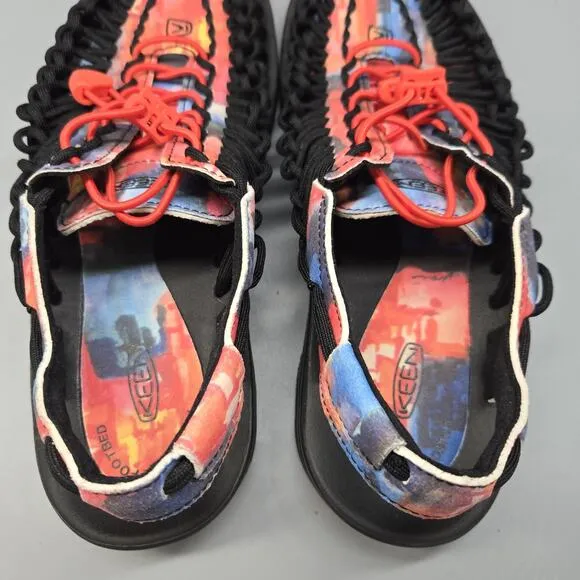 Keen Uneek Men's Size 8 BLACK Tie Dye Sandals Hiking Excellent Condition