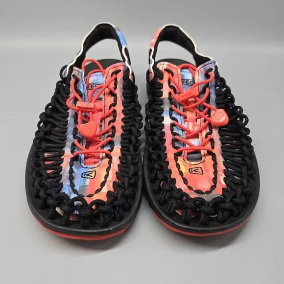 Keen Uneek Men's Size 8 BLACK Tie Dye Sandals Hiking Excellent Condition