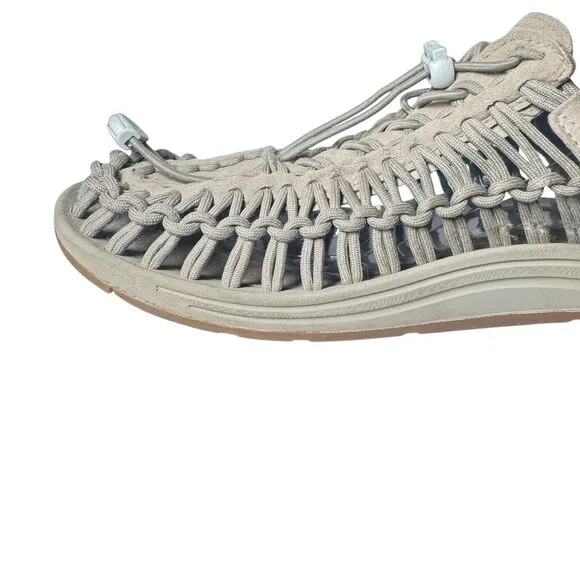 Keen Uneek Sandals Mens US 10 Gray Suede Walking Hiking Woven Bungee White Logo