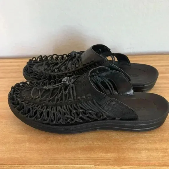 Keen UNEEK Slide Slip On Mule Sandal Men’s 13 Black Leather Rope Cord Weave