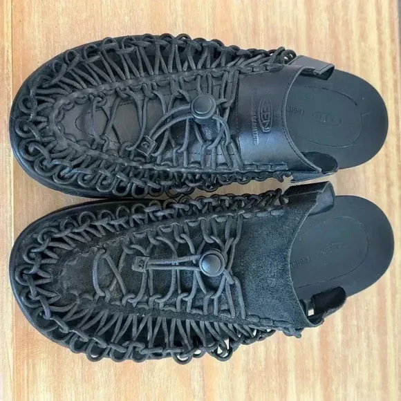 Keen UNEEK Slide Slip On Mule Sandal Men’s 13 Black Leather Rope Cord Weave