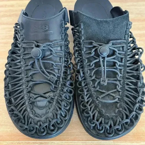 Keen UNEEK Slide Slip On Mule Sandal Men’s 13 Black Leather Rope Cord Weave