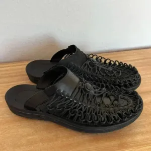 Keen UNEEK Slide Slip On Mule Sandal Men’s 13 Black Leather Rope Cord Weave