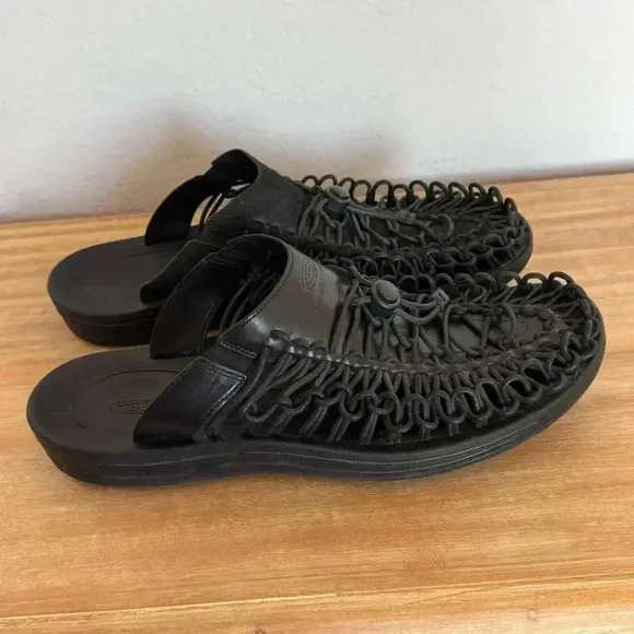Keen UNEEK Slide Slip On Mule Sandal Men’s 13 Black Leather Rope Cord Weave