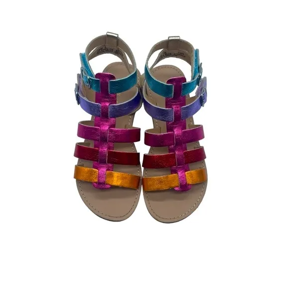 Kelly &amp; Katie Chloe Gladiator Rainbow Metallic Sandals Little Girl Size 13