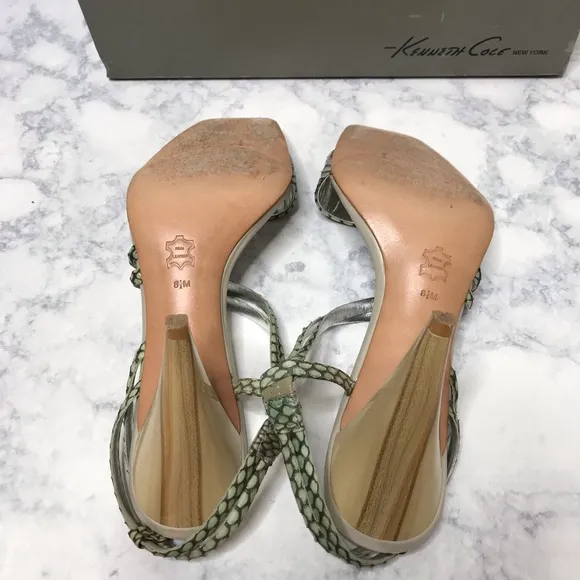 Kenneth Cole Pistachio Square Snake Skin Sandals