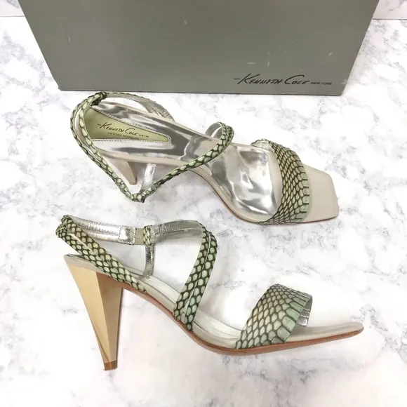 Kenneth Cole Pistachio Square Snake Skin Sandals
