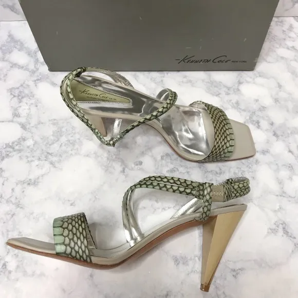 Kenneth Cole Pistachio Square Snake Skin Sandals