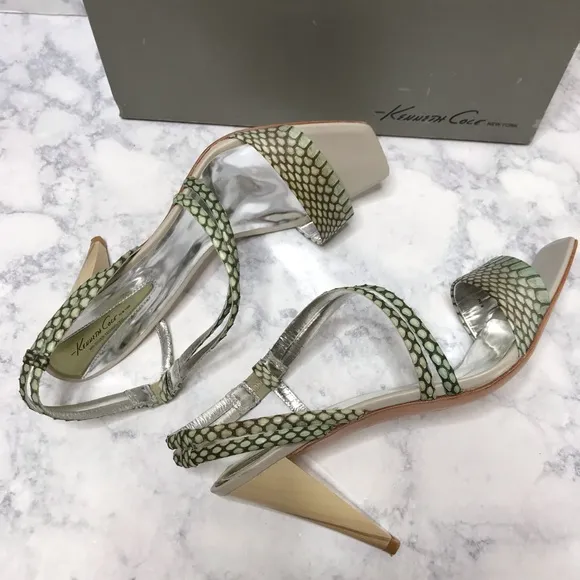Kenneth Cole Pistachio Square Snake Skin Sandals