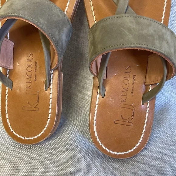 K.Jacques Nehru Sandals Women's Khaki GreenOpen Toe Slip On. Size 37-