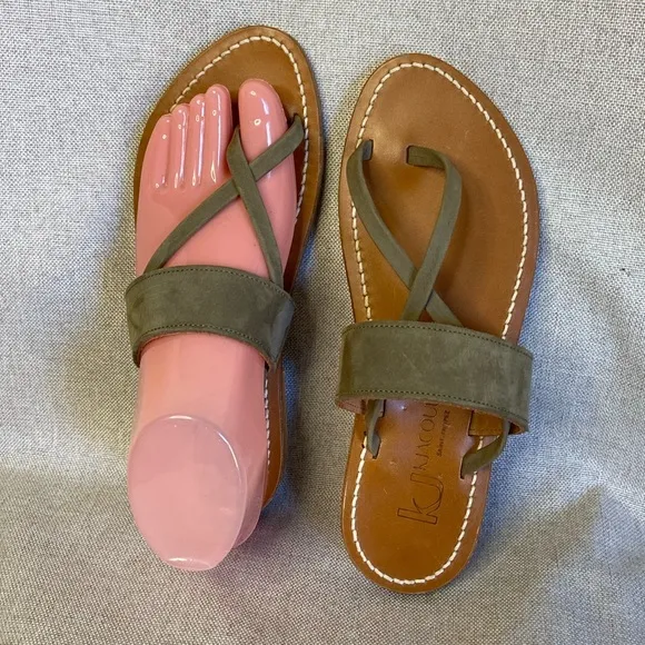 K.Jacques Nehru Sandals Women's Khaki GreenOpen Toe Slip On. Size 37-