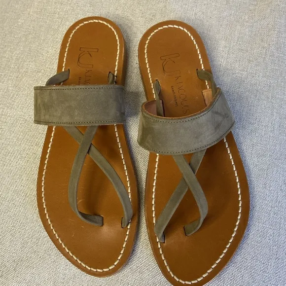 K.Jacques Nehru Sandals Women's Khaki GreenOpen Toe Slip On. Size 37-