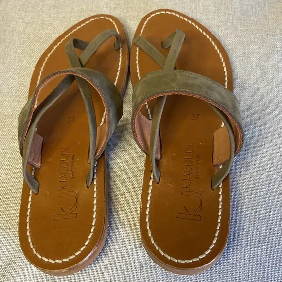 K.Jacques Nehru Sandals Women's Khaki GreenOpen Toe Slip On. Size 37-