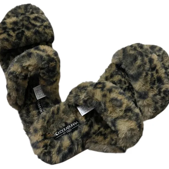 KOOLABURRA BY UGG SLIDE SANDALS FOR CHEETAH PRINT WOMENS FUZZY SIZE 10- NO BOX-