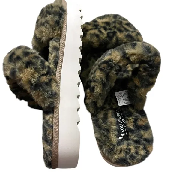 KOOLABURRA BY UGG SLIDE SANDALS FOR CHEETAH PRINT WOMENS FUZZY SIZE 10- NO BOX-