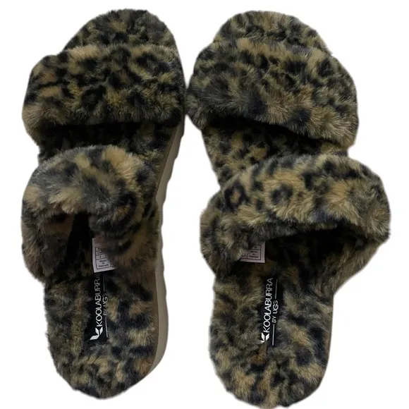 KOOLABURRA BY UGG SLIDE SANDALS FOR CHEETAH PRINT WOMENS FUZZY SIZE 10- NO BOX-