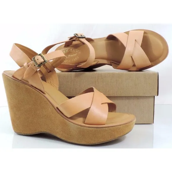 Kork Ease Bette Platform Wedge Heels Sandal Leather Natural Size 10
