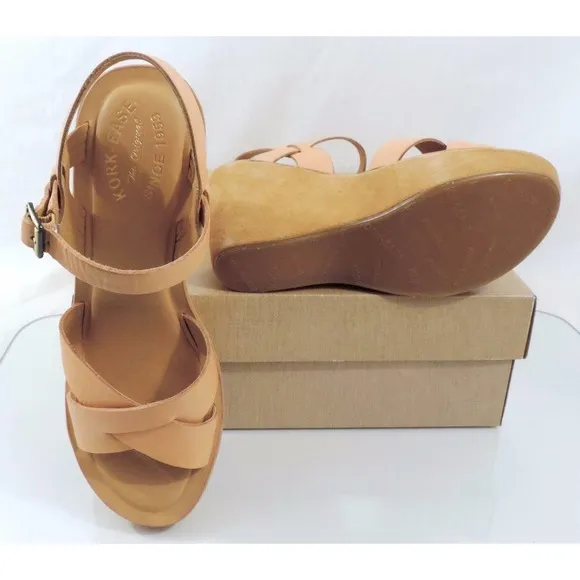 Kork Ease Bette Platform Wedge Heels Sandal Leather Natural Size 10