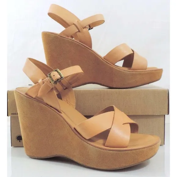 Kork Ease Bette Platform Wedge Heels Sandal Leather Natural Size 10