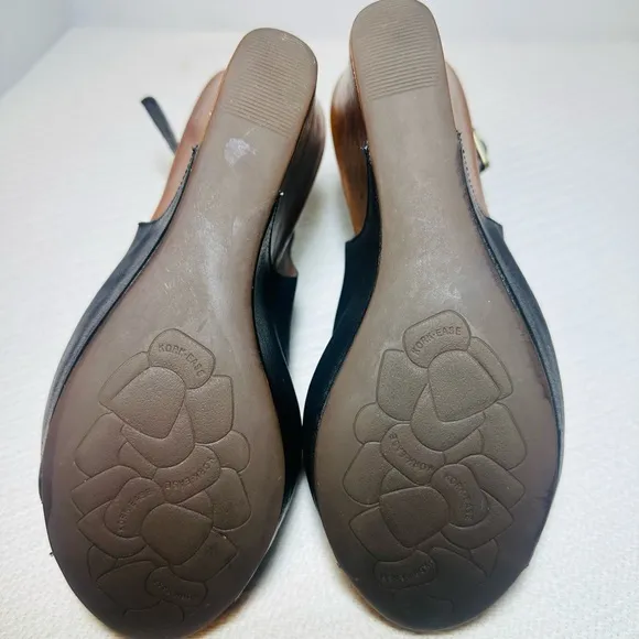 Kork-Ease Black Leather Wedge Sandals