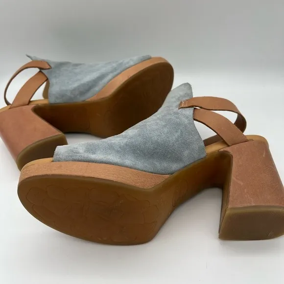 Kork-Ease Comfort- Suede Sling Back Sandals - Grey Blue Suede Uppers. Size 9.