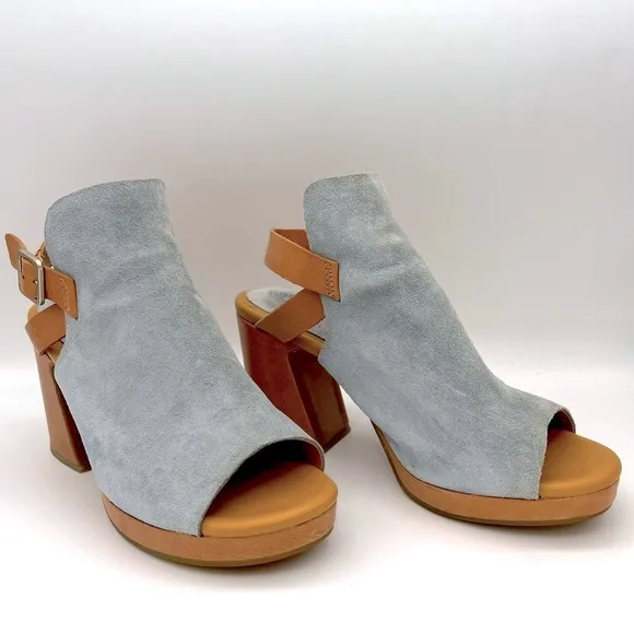 Kork-Ease Comfort- Suede Sling Back Sandals - Grey Blue Suede Uppers. Size 9.