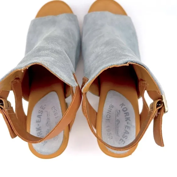 Kork-Ease Comfort- Suede Sling Back Sandals - Grey Blue Suede Uppers. Size 9.