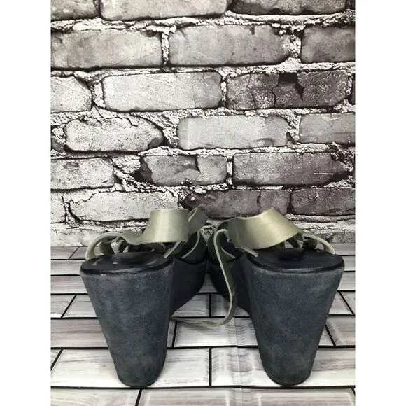 Kork-Ease Taupe Gray Leather Platform High Wedge Sandals Women Sz 8M US/38EU
