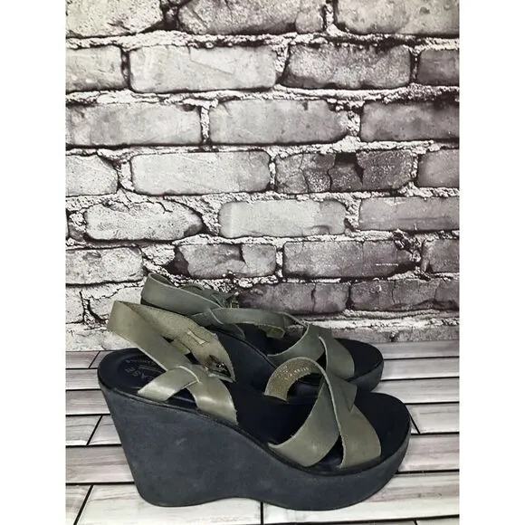 Kork-Ease Taupe Gray Leather Platform High Wedge Sandals Women Sz 8M US/38EU