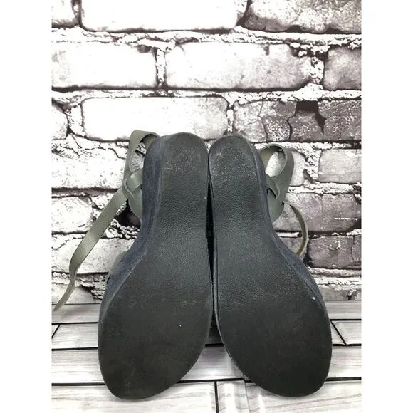 Kork-Ease Taupe Gray Leather Platform High Wedge Sandals Women Sz 8M US/38EU