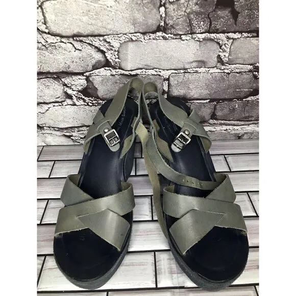 Kork-Ease Taupe Gray Leather Platform High Wedge Sandals Women Sz 8M US/38EU
