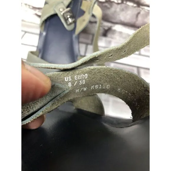 Kork-Ease Taupe Gray Leather Platform High Wedge Sandals Women Sz 8M US/38EU